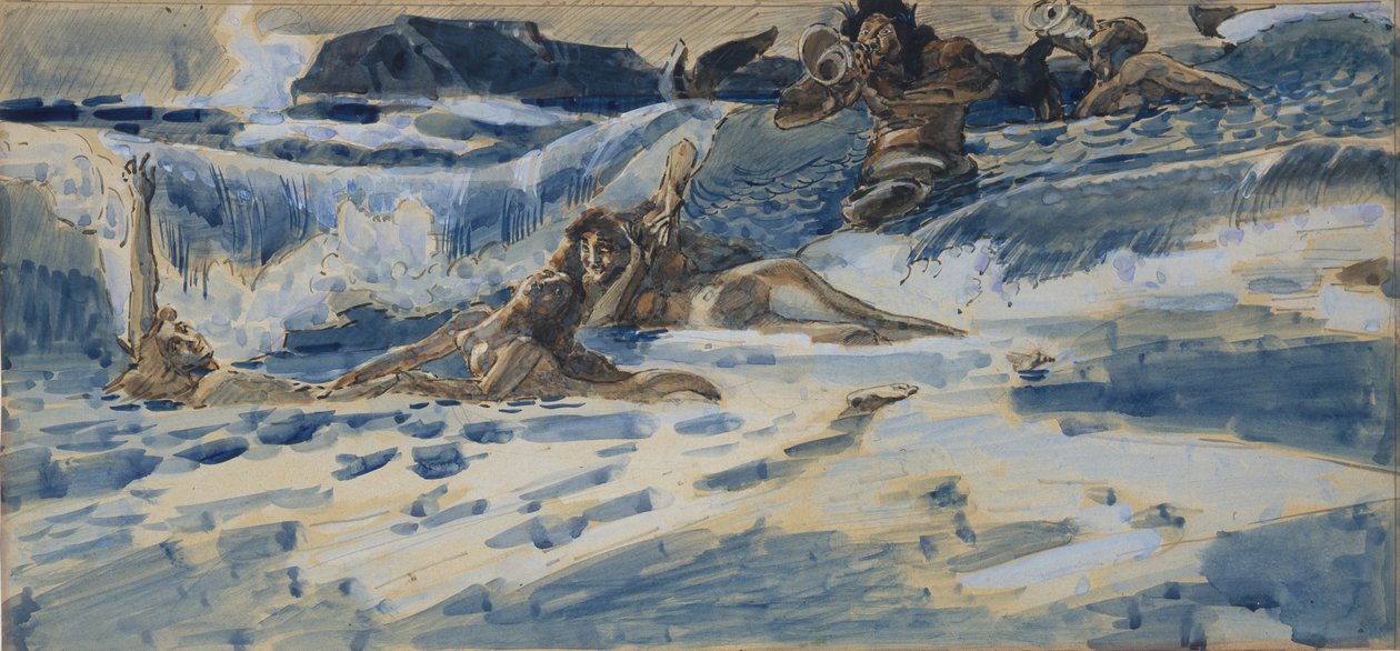 Spelende najaden en tritons, 1896-1898 door Mikhail Aleksandrovich Vrubel
