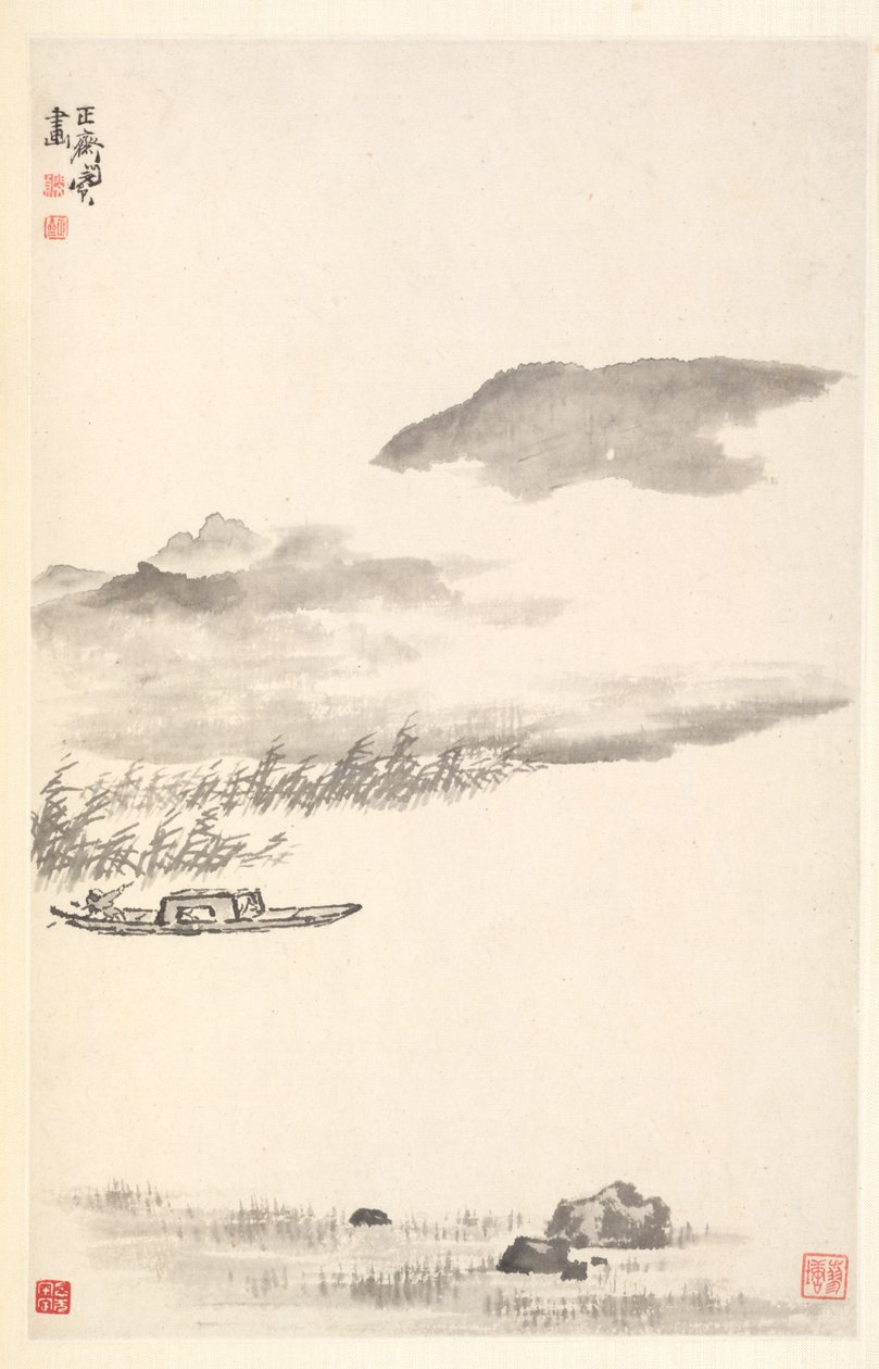 Rivierlandschap, 1788 door Min Zhen