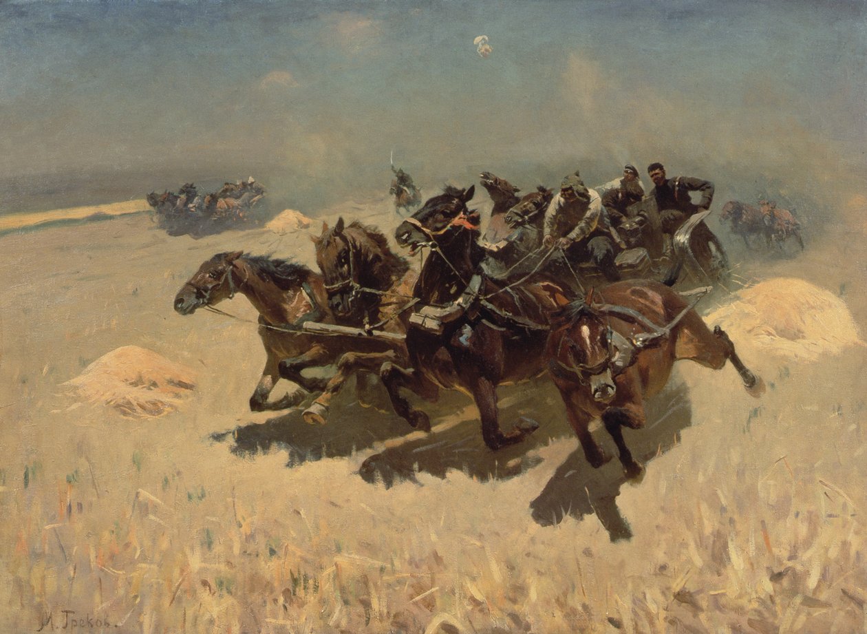 Tachanka (Wagenrace), 1925 door Mitrofan Borisovic Grekov