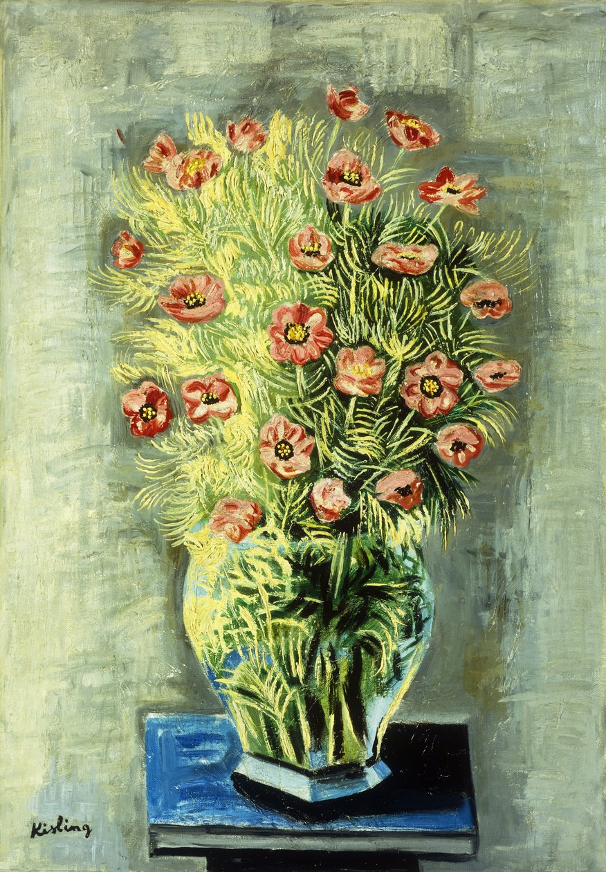 Boeket van klaprozen; Bouquet de Pavots door Moise Kisling