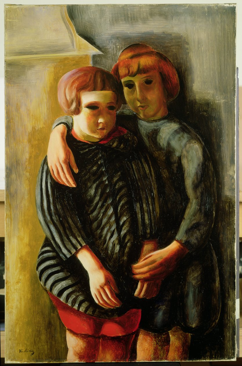 Twee kinderen (olieverf op doek) door Moise Kisling