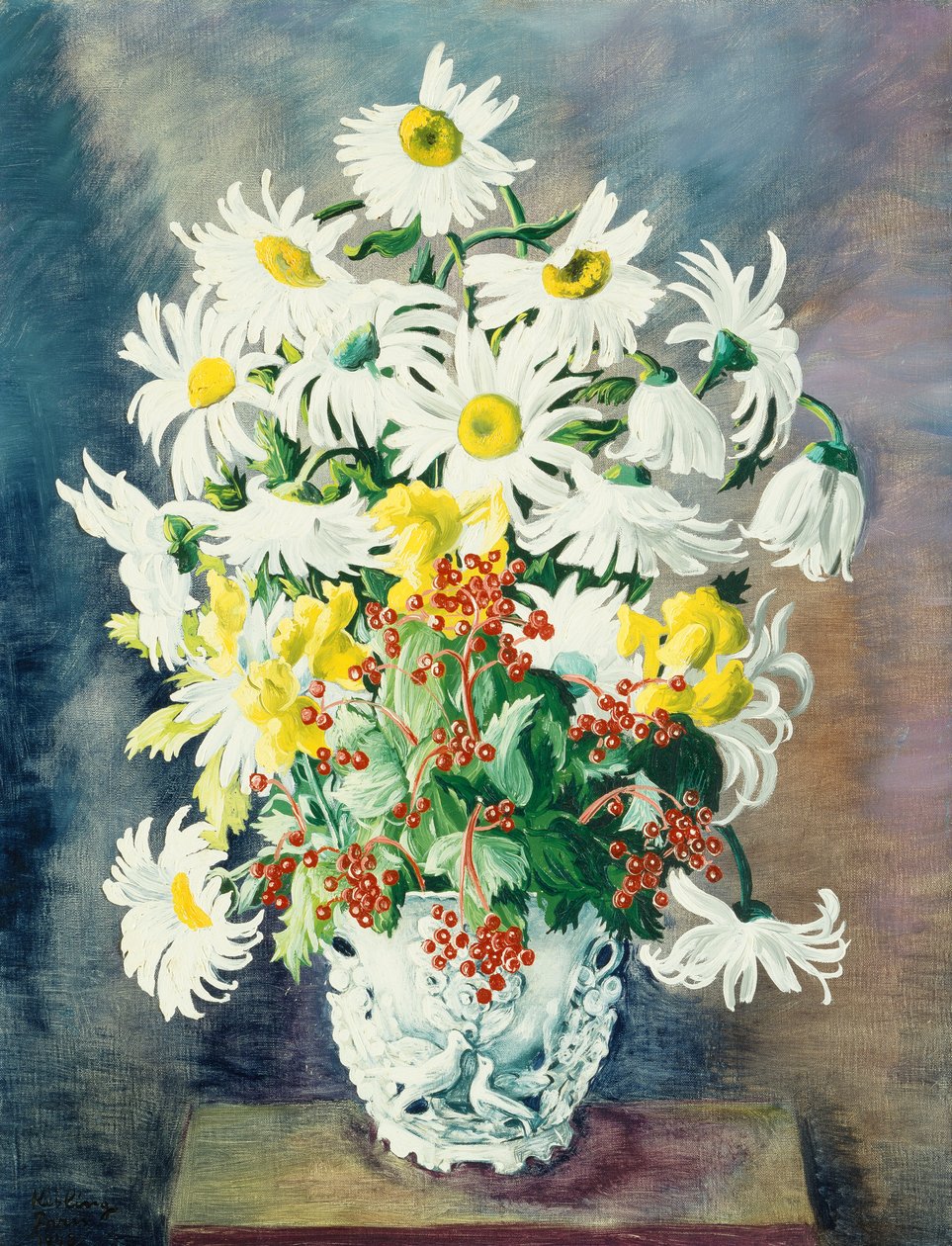 Witte margrieten in een vaas door Moise Kisling