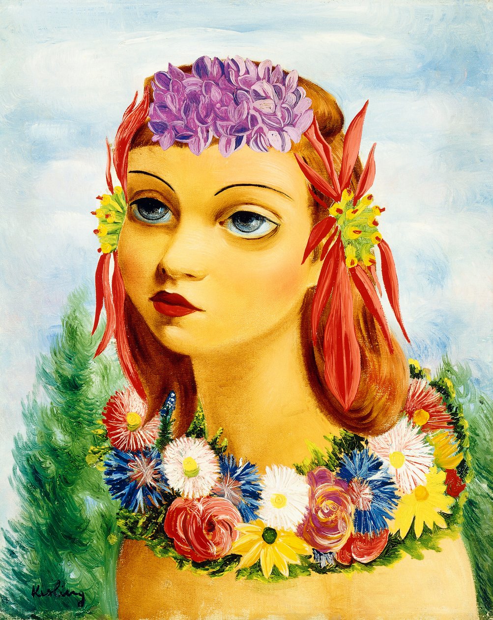 Vrouw met bloemen door Moise Kisling