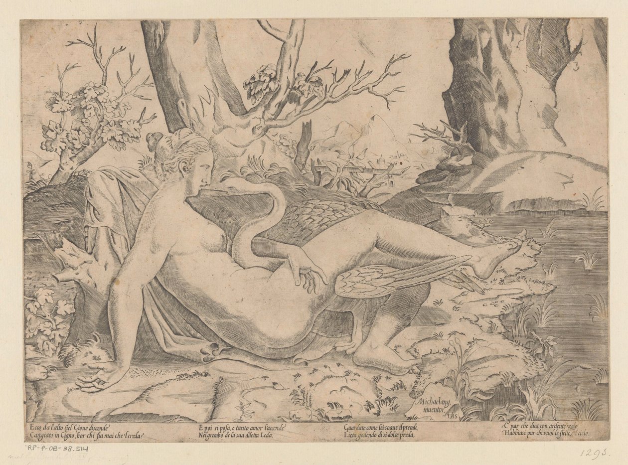 Leda en de zwaan door Monogrammist IHS