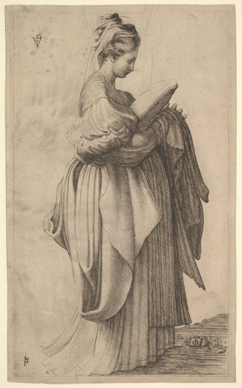 Vrouwelijk figuur met een kussen, 1643 door Monogrammist VCP