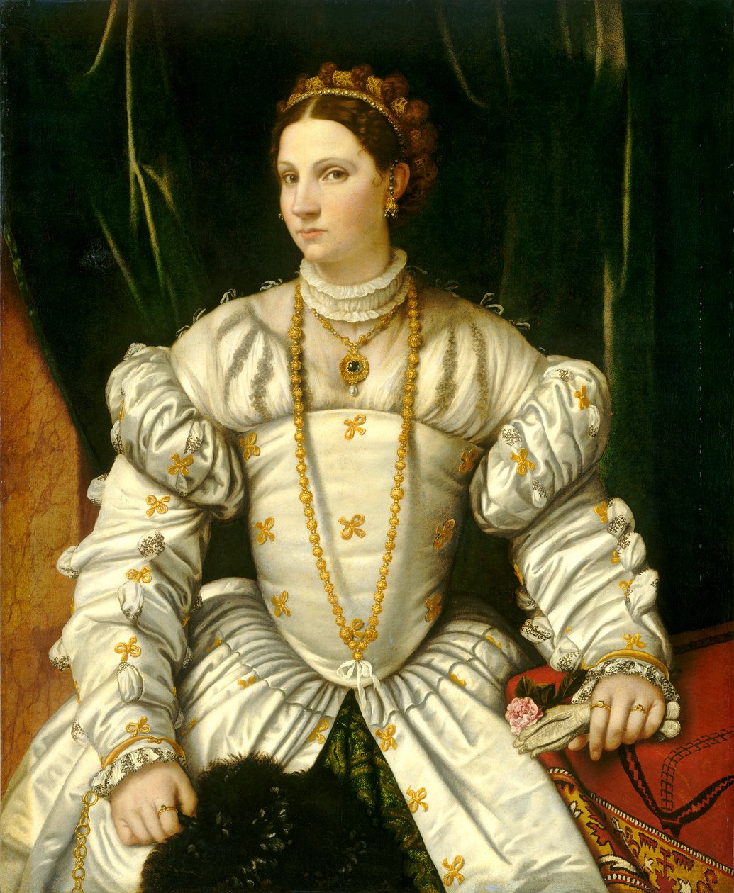 Portret van een dame in het wit, ca. 1540 door Moretto da Brescia