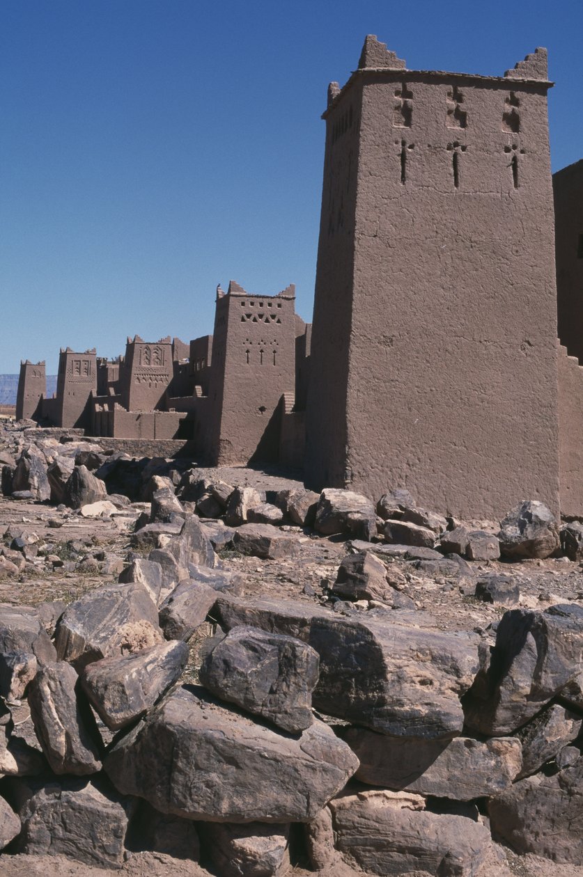 Uitzicht op een ksar, Dra-vallei door Moroccan School