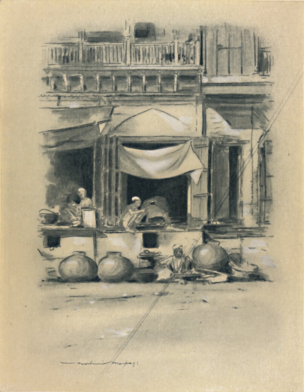 Bazaar in Delhi, 1903 door Mortimer L Menpes
