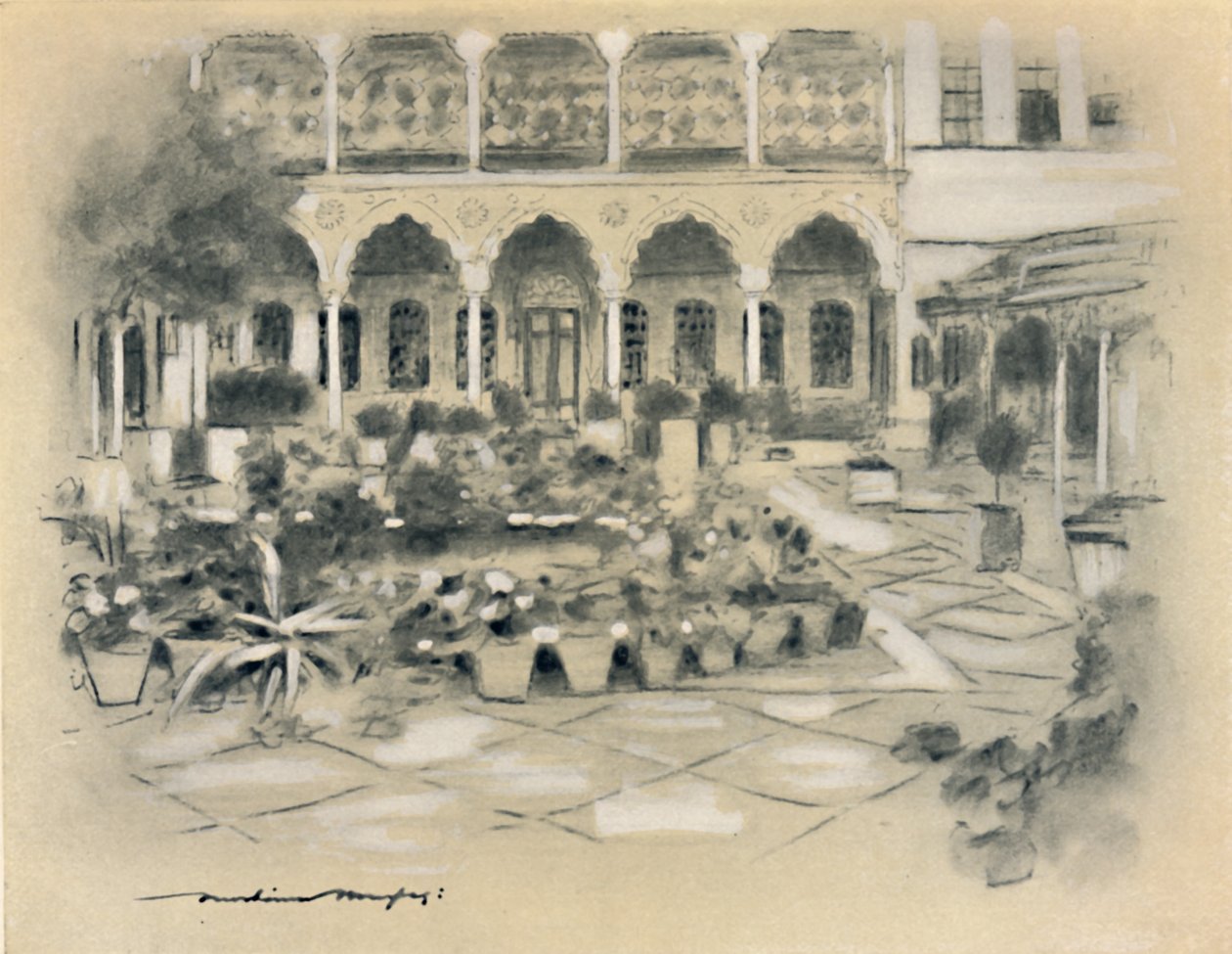 Binnenplaats in Damascus, 1903 door Mortimer L Menpes