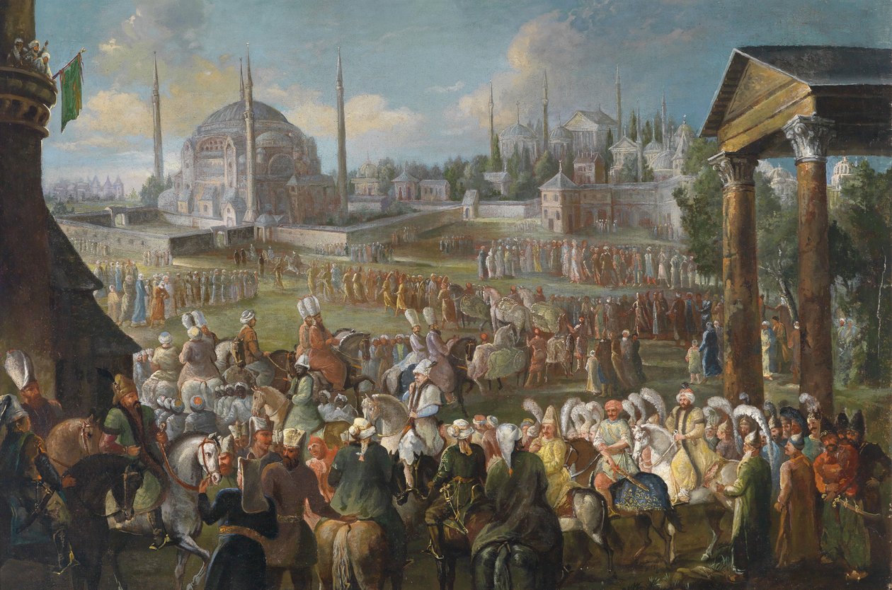 De processie van de sultan in Istanbul, ca. 1736 door Mour
