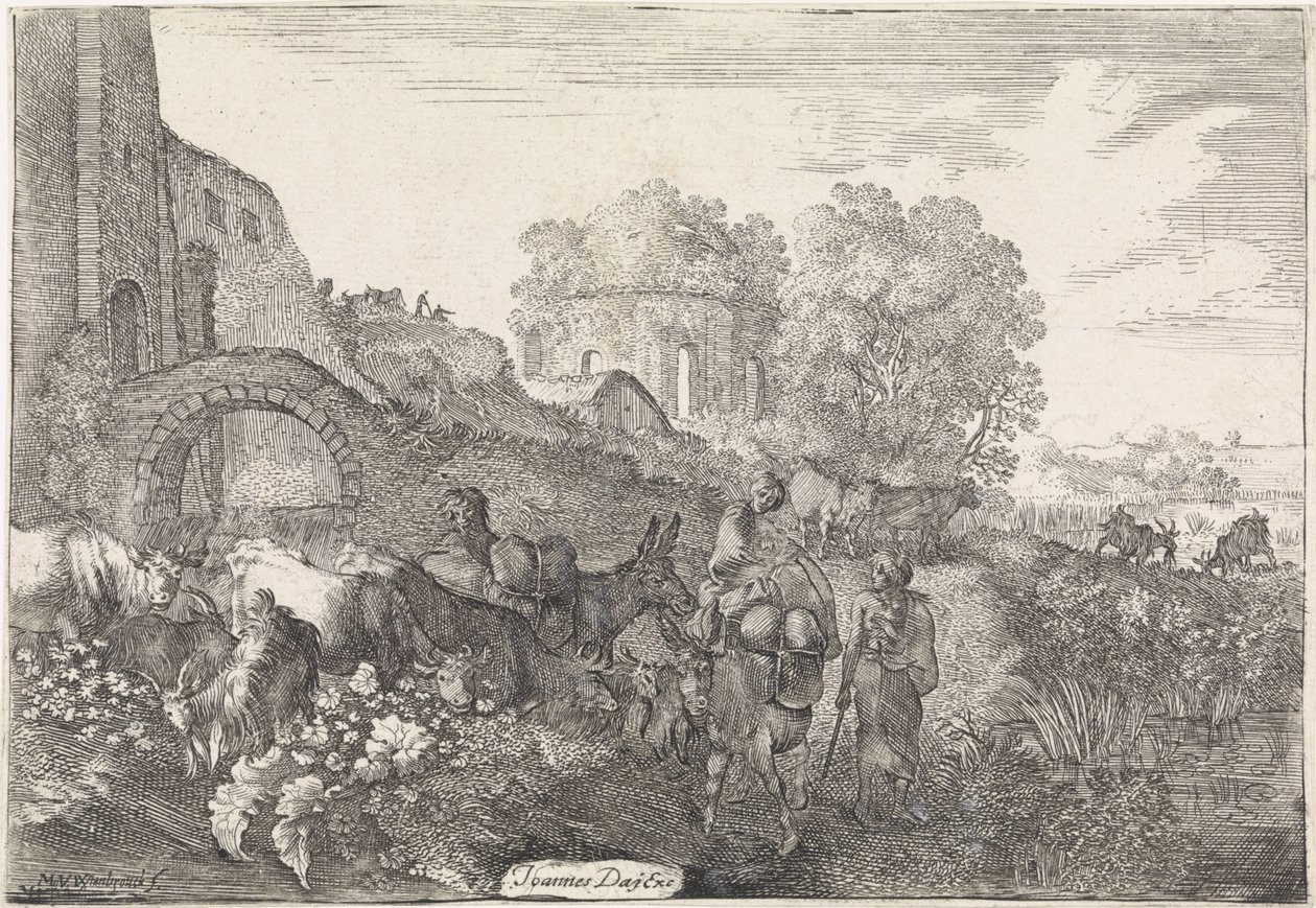 Landschap met reizigers door Moyses van Wtenbrouck