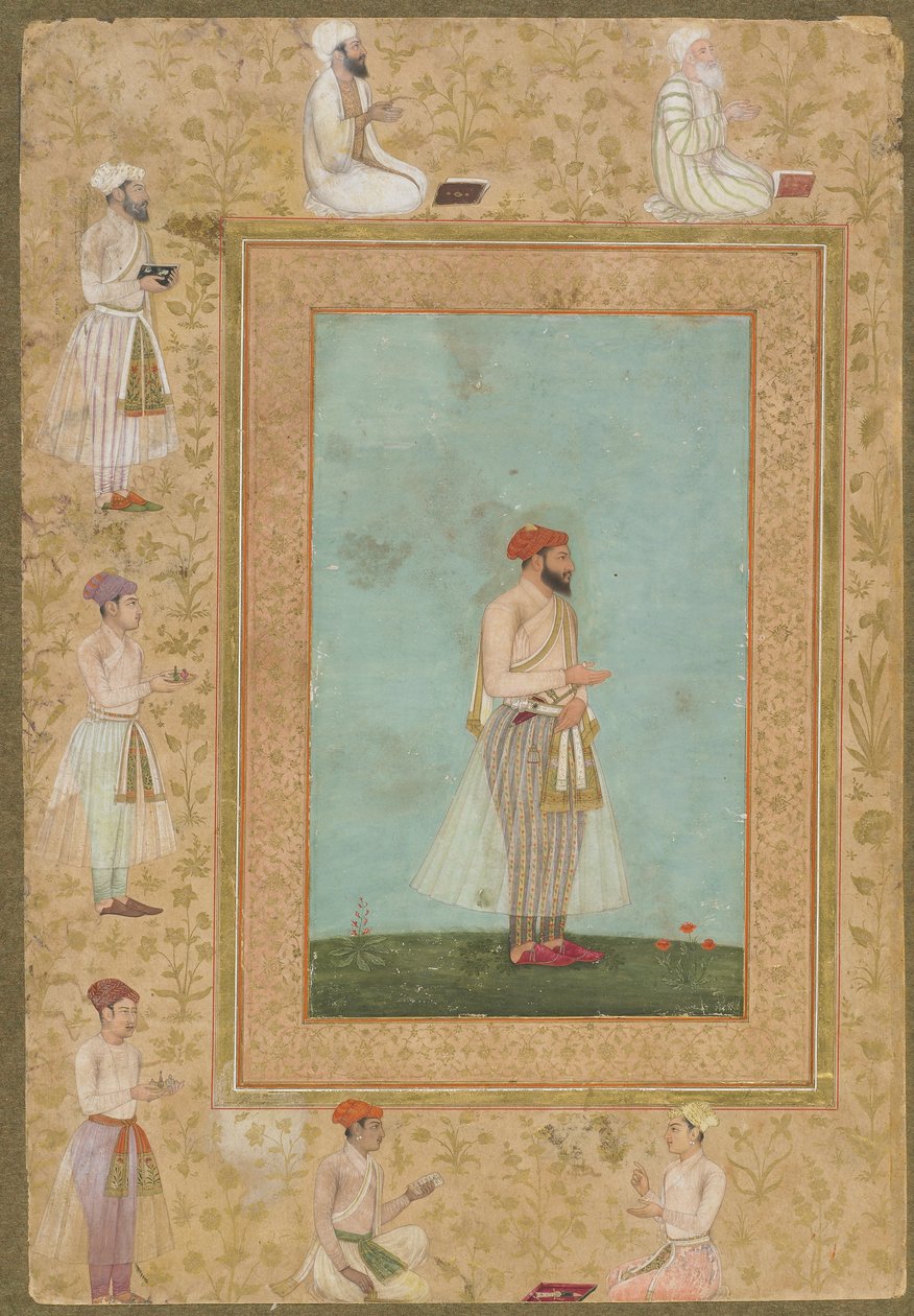 Een Hofdienaar, uit het late Shahjahan Album, los manuscript folio, c.1650 door Mughal School