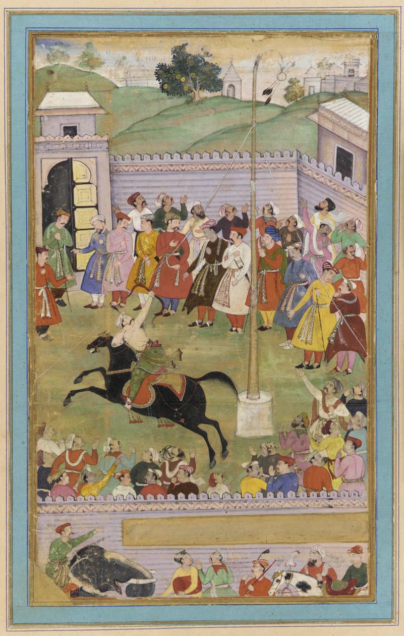 Een boogschietwedstrijd, manuscript folio, c.1600 door Mughal School