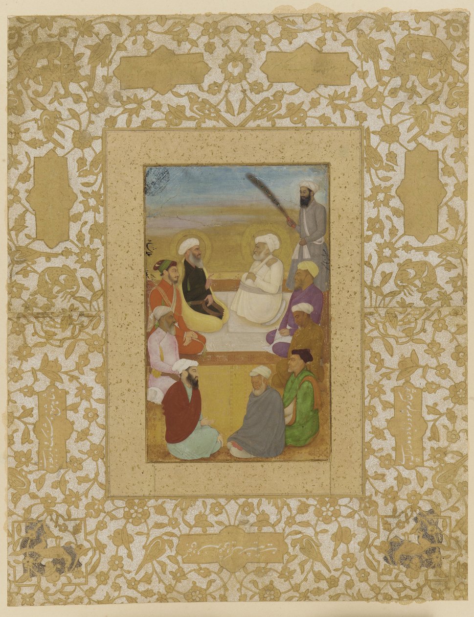 Dara Shikoh met Mian Mir en Mulla Shah, los albumfolio met schilderij, c.1640 door Mughal School