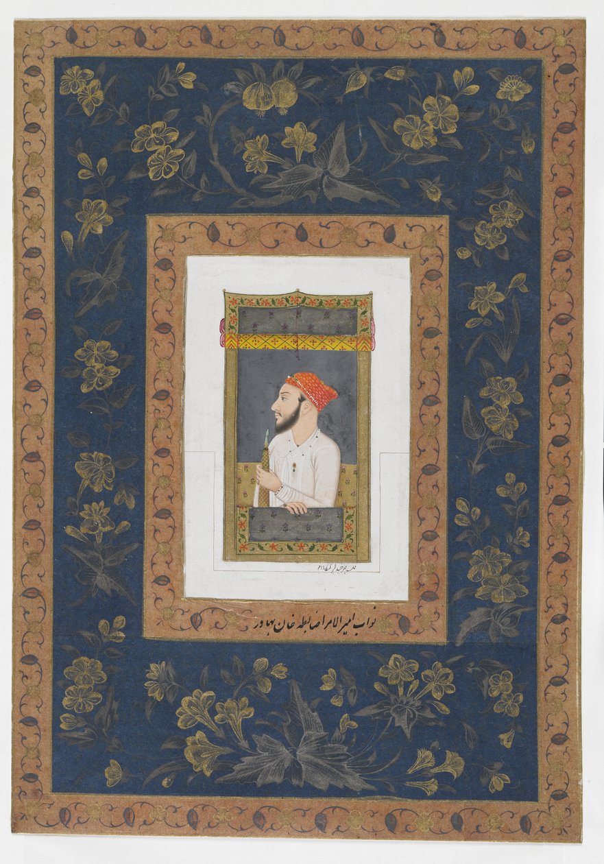 Nawab Amir al-Umara Zabita Khan, los albumfolio met schilderij, ca. 1770 door Mughal School