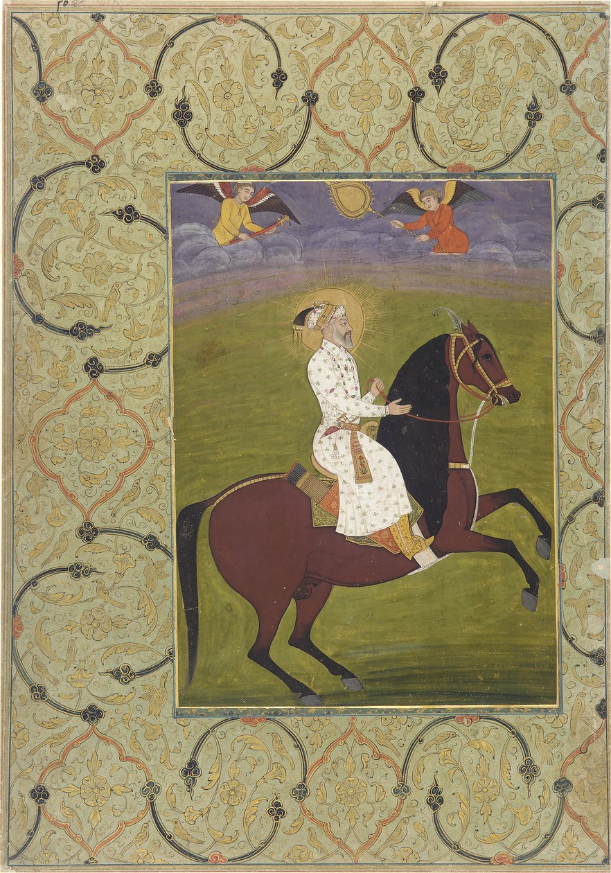 Ruiterportret van Shahjahan (r. 1628-58), los albumblad, 1750-1770 door Mughal School