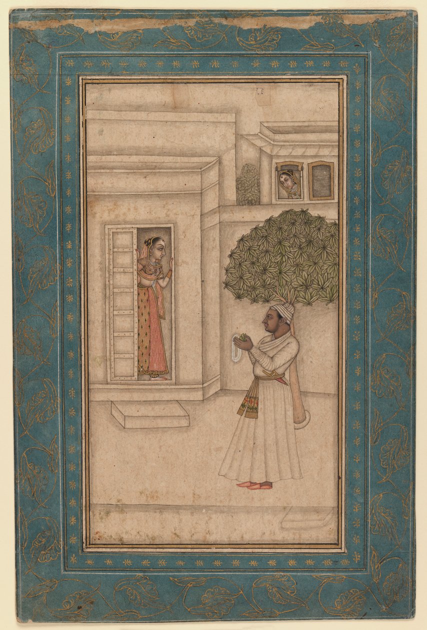 Prins en zijn geliefde in een tuin, c.1760 door Mughal School