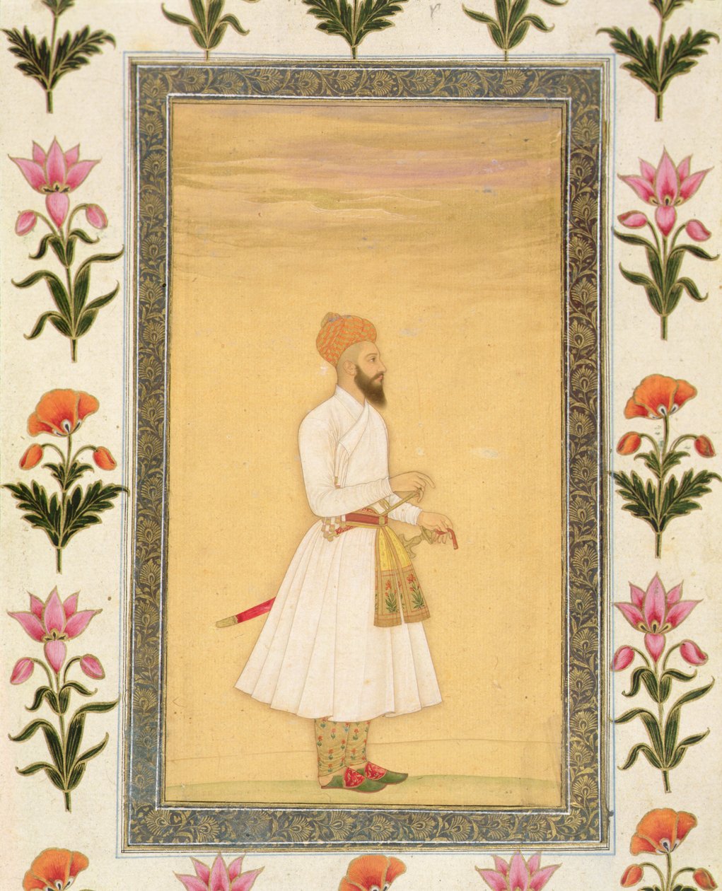 Staand figuur van een edelman, uit het Small Clive Album door Mughal School