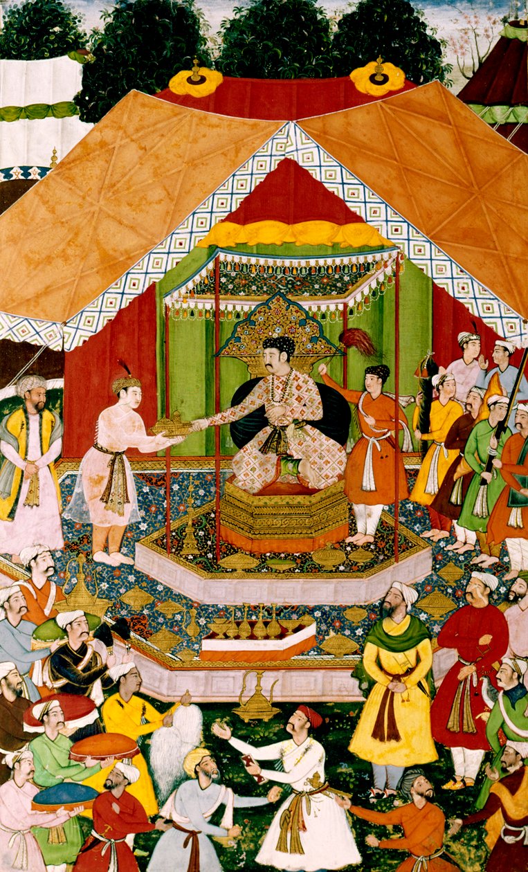 Akbar en Azim Khan in Dipalpur, ca. 1590-95 door Mughal School