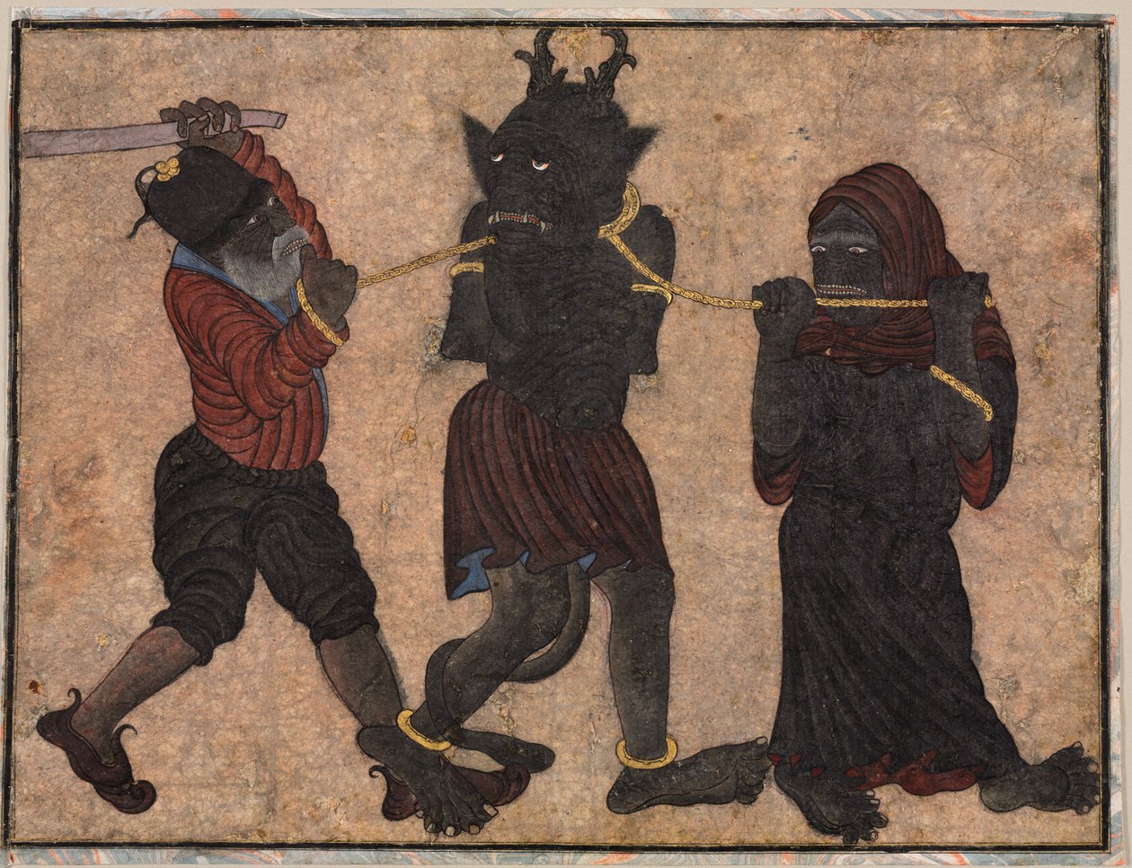 Demon in kettingen, ca. 1453 door Muhammad Siya Qalam