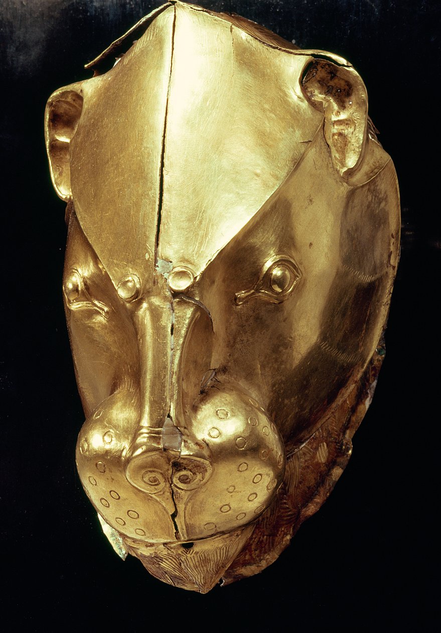 Leeuwenkop rhyton, uit Graf IV, Grafcirkel A, Mycene (goud) door Mycenaean