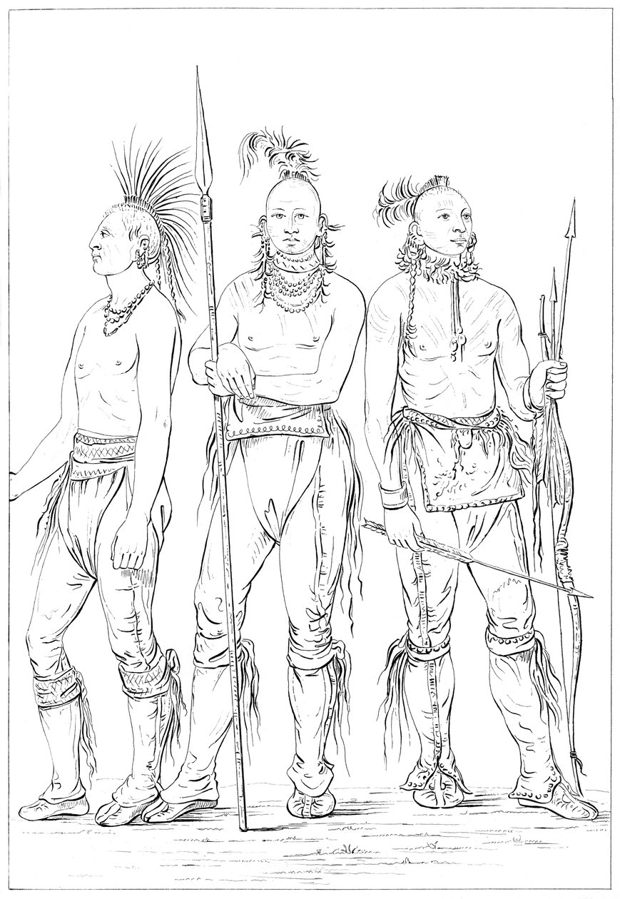 Drie Osage dappere, 1841 door Myers and Co