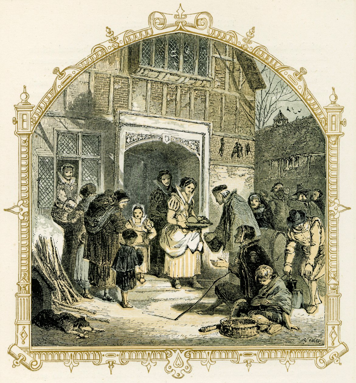 Elizabethaanse kerstscène door Myles Birket Foster