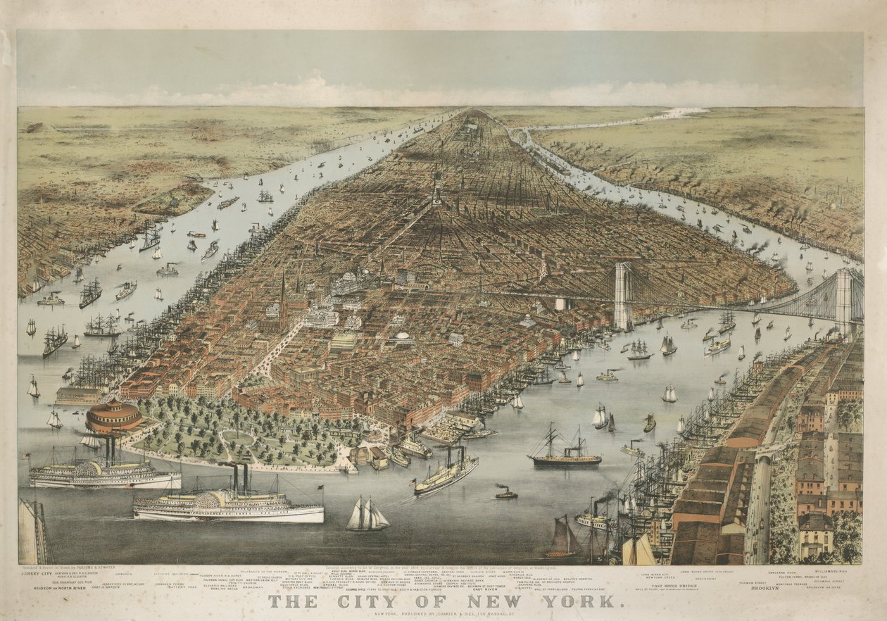 De stad New York, 1876 door Nathaniel Currier