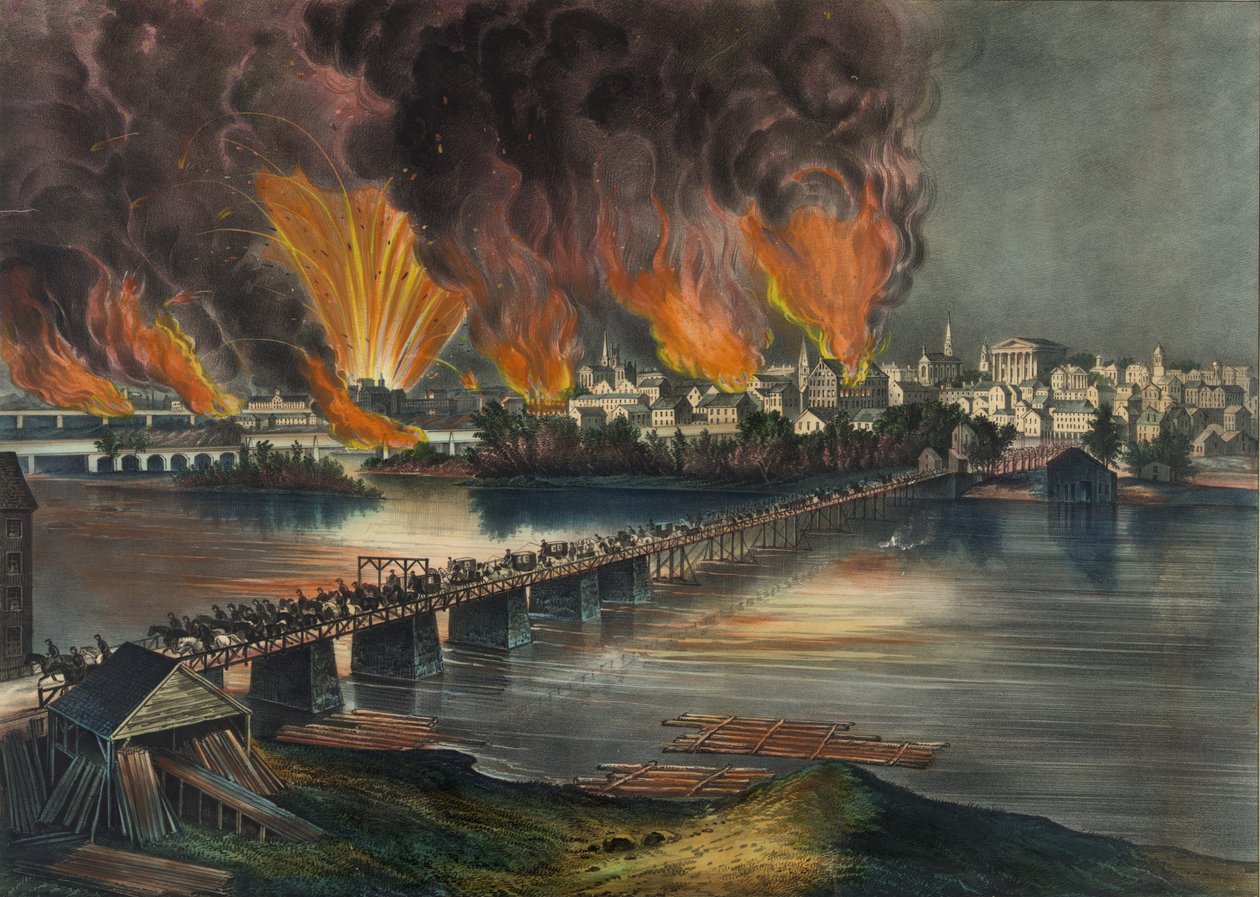 De Val van Richmond, Virginia op de Nacht van 2 April 1865 door Nathaniel Currier