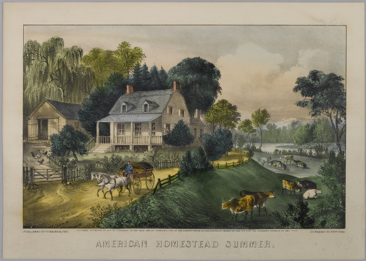 Amerikaans landhuis zomer, 1868-69 door N. and Ives, J.M. Currier