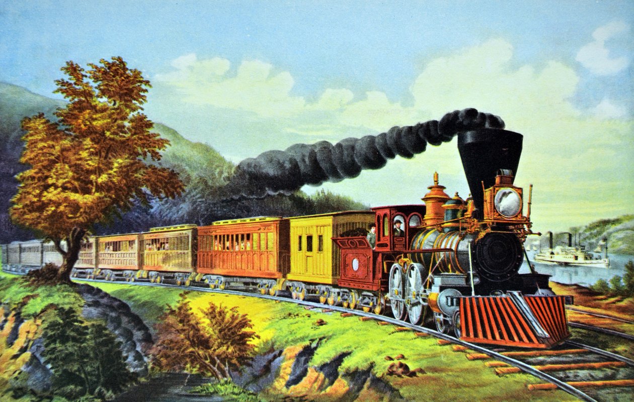 Amerikaanse expresstrein door N. and Ives, J.M. Currier