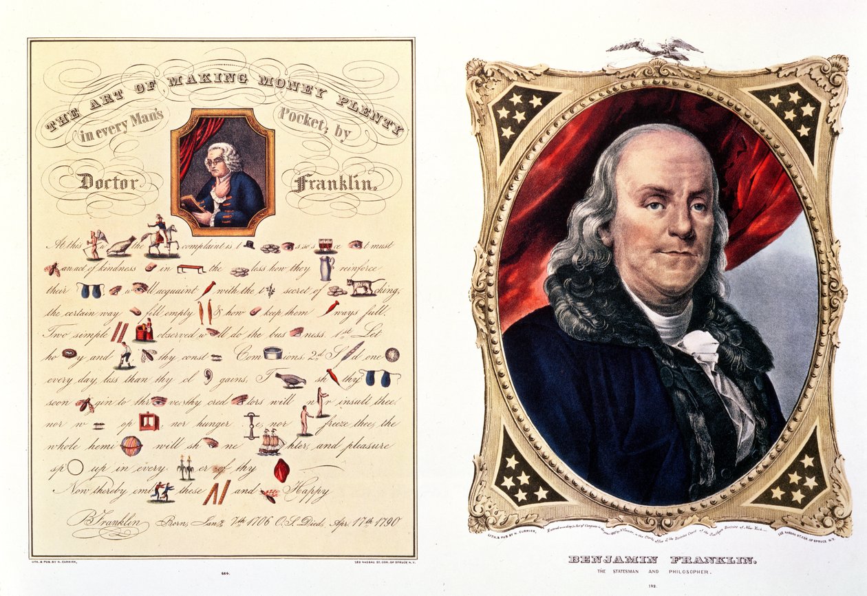Benjamin Franklin (1706-90) 1847 door N. and Ives, J.M. Currier