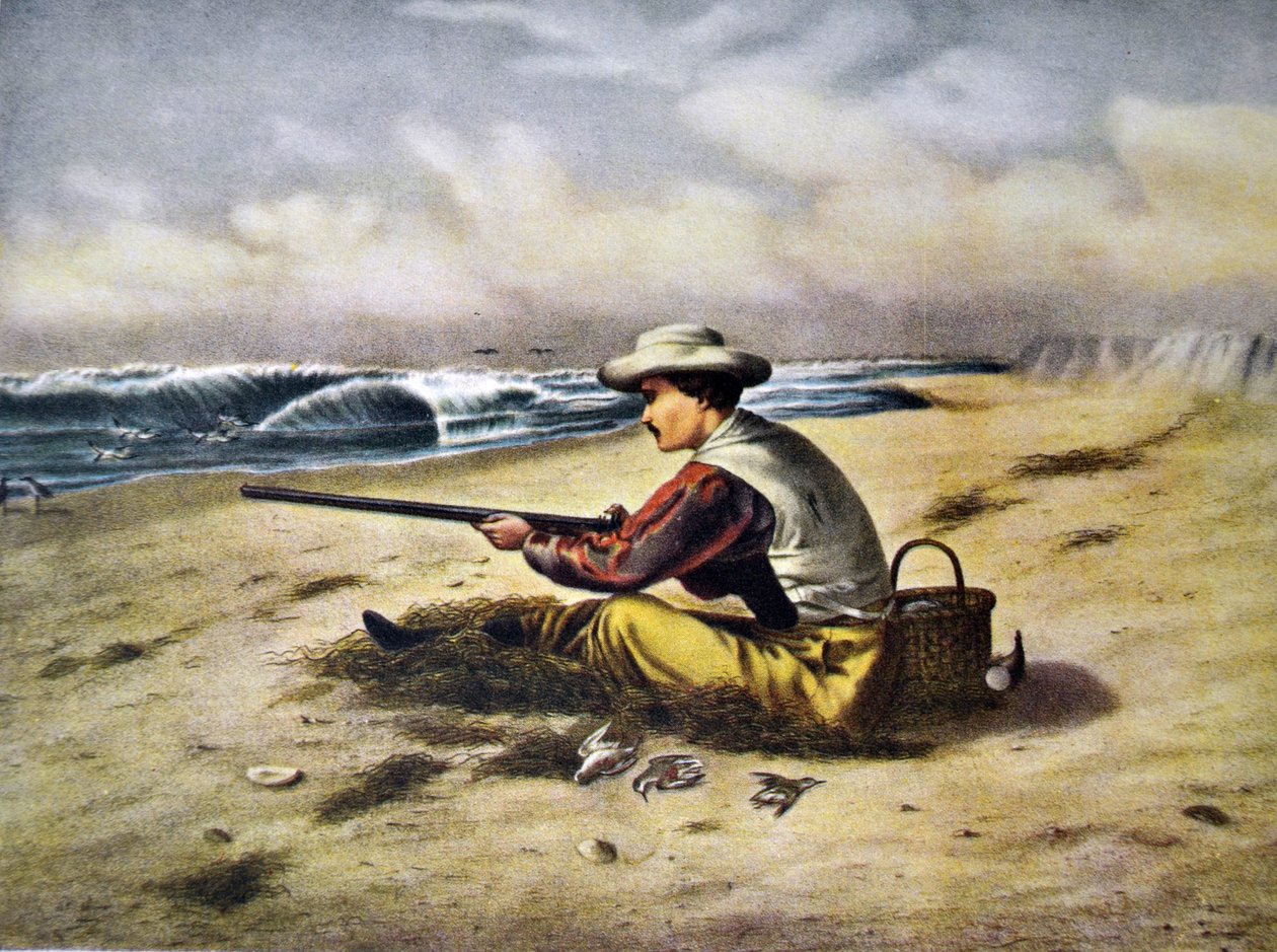 Illustratie van Currier & Ives 19e Eeuw. Strandschieten op Snipe door N. and Ives, J.M. Currier