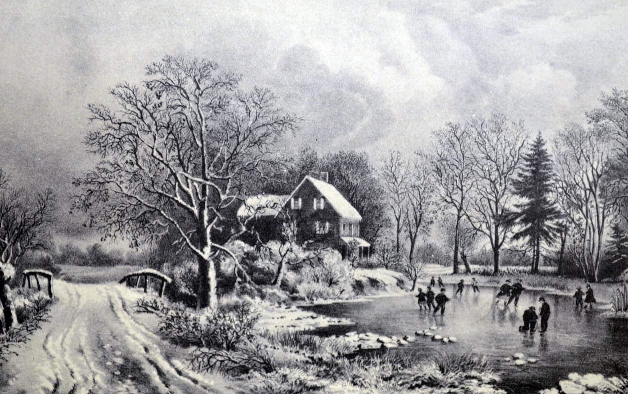 Illustratie van Currier & Ives 19e Eeuw. Vroege Winter door N. and Ives, J.M. Currier