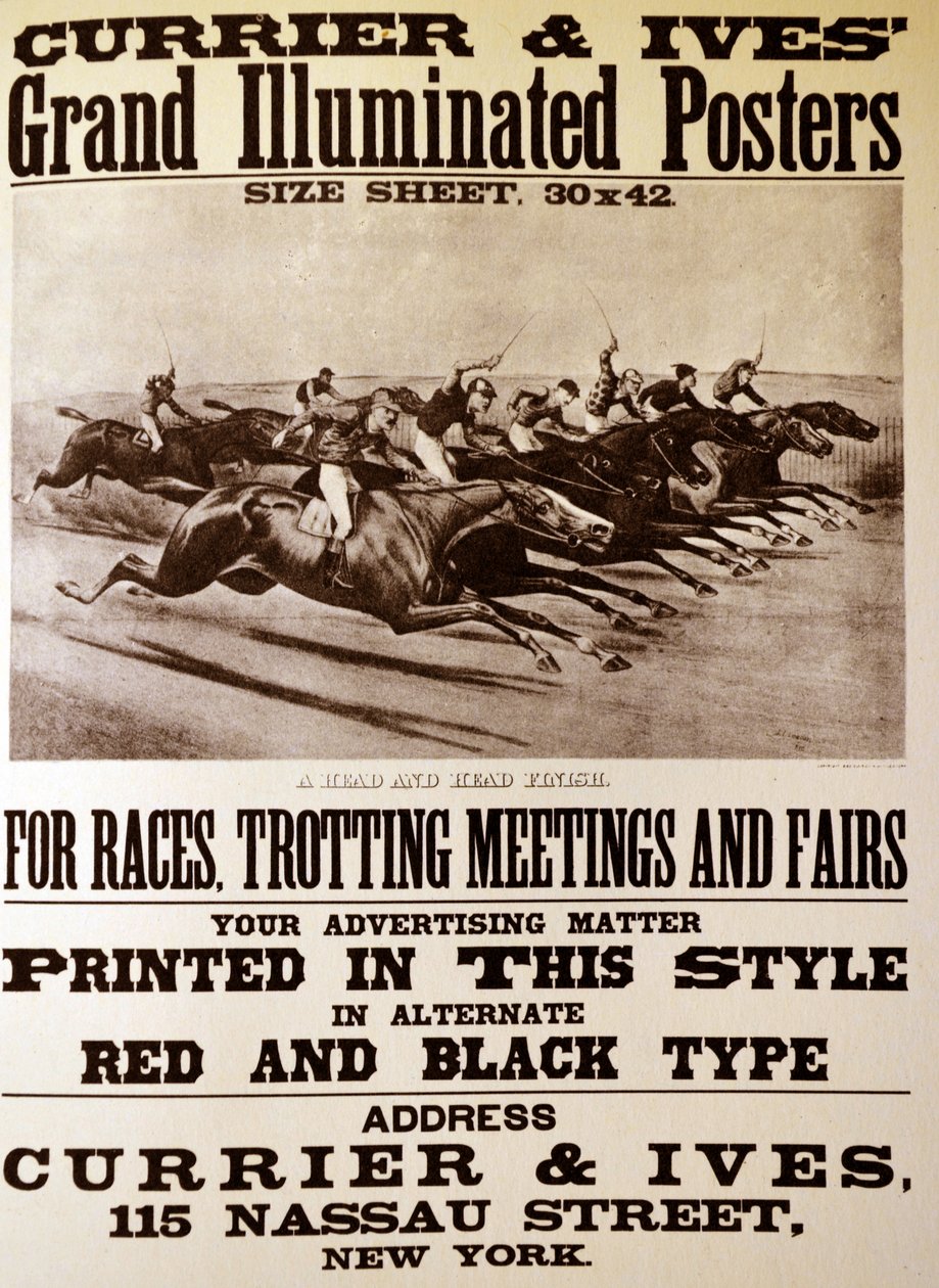 Illustratie van Currier & Ives 19e Eeuw. Grote Verlichte Posters voor Races, Drafbijeenkomsten en Beurzen door N. and Ives, J.M. Currier