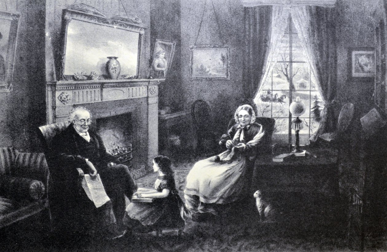 Illustratie van Currier & Ives 19e Eeuw. De Vier Seizoenen van het Leven: Ouderdom, Het Seizoen van Rust door N. and Ives, J.M. Currier