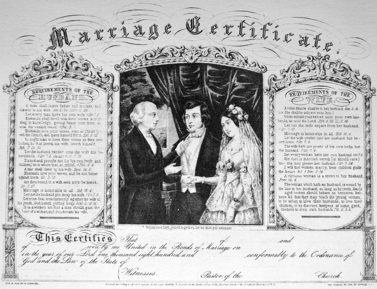 Het huwelijkscertificaat door N. and Ives, J.M. Currier