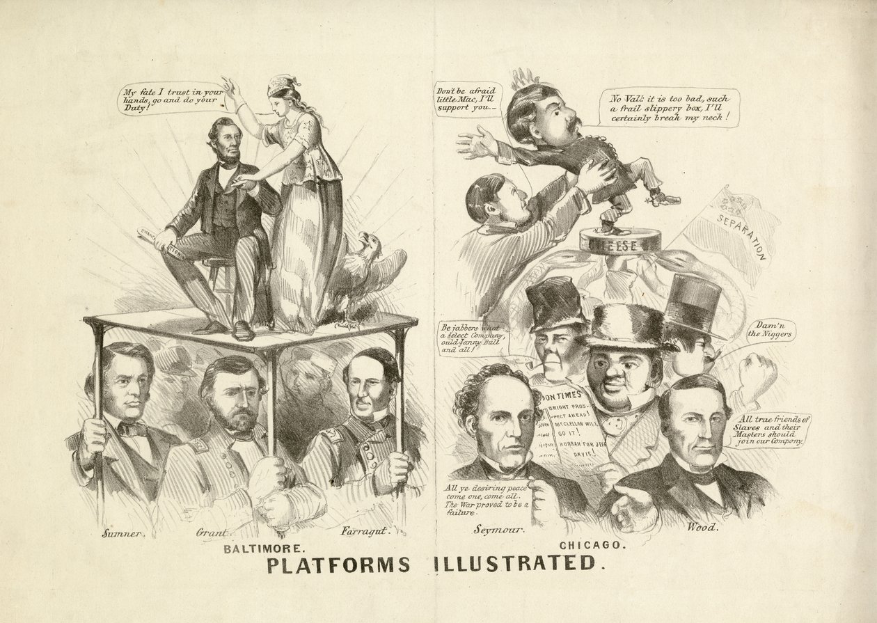 Platforms geïllustreerd, 1864 door N. and Ives, J.M. Currier