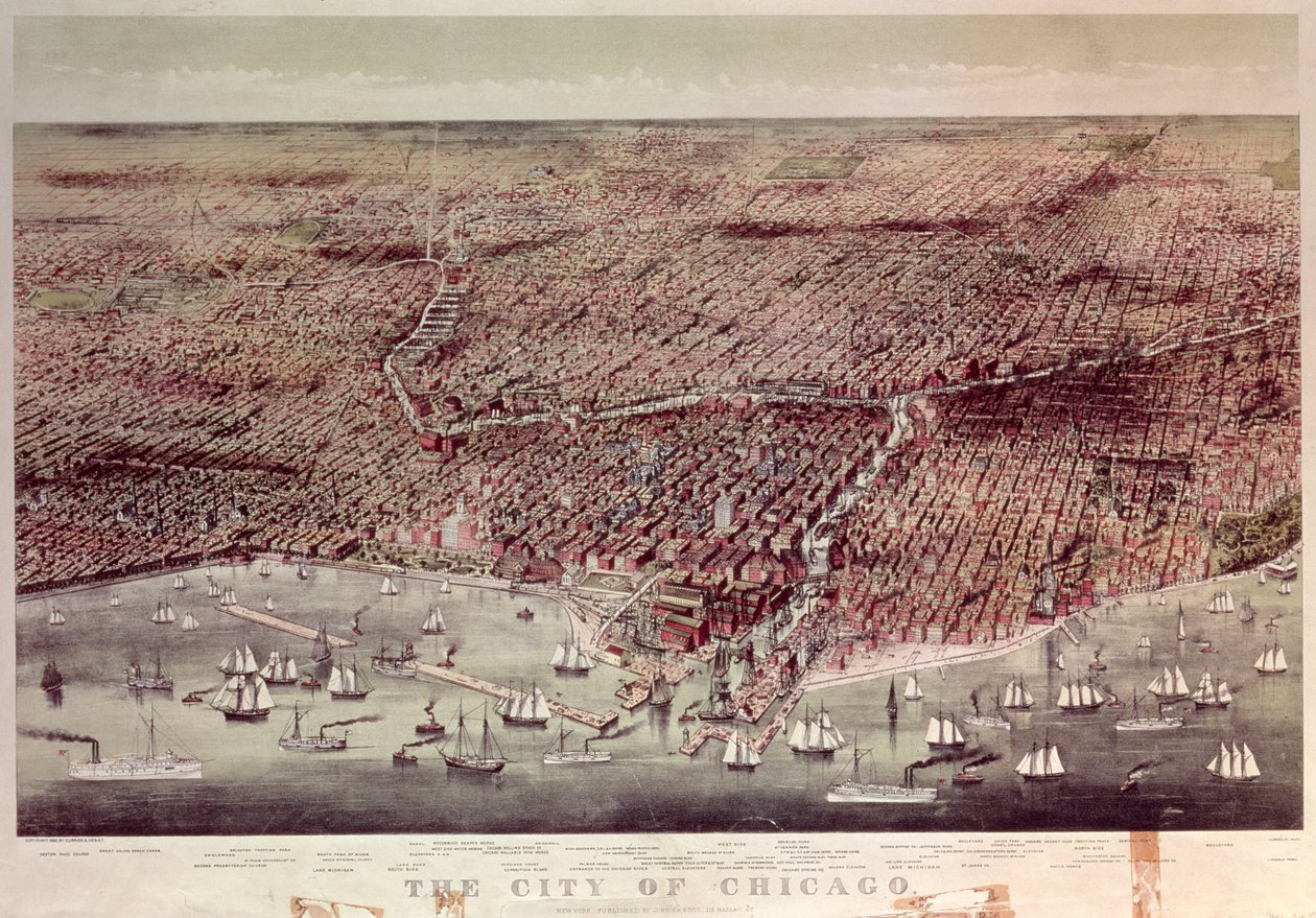 De stad Chicago, Illinois, 1892 door N. and Ives, J.M. Currier