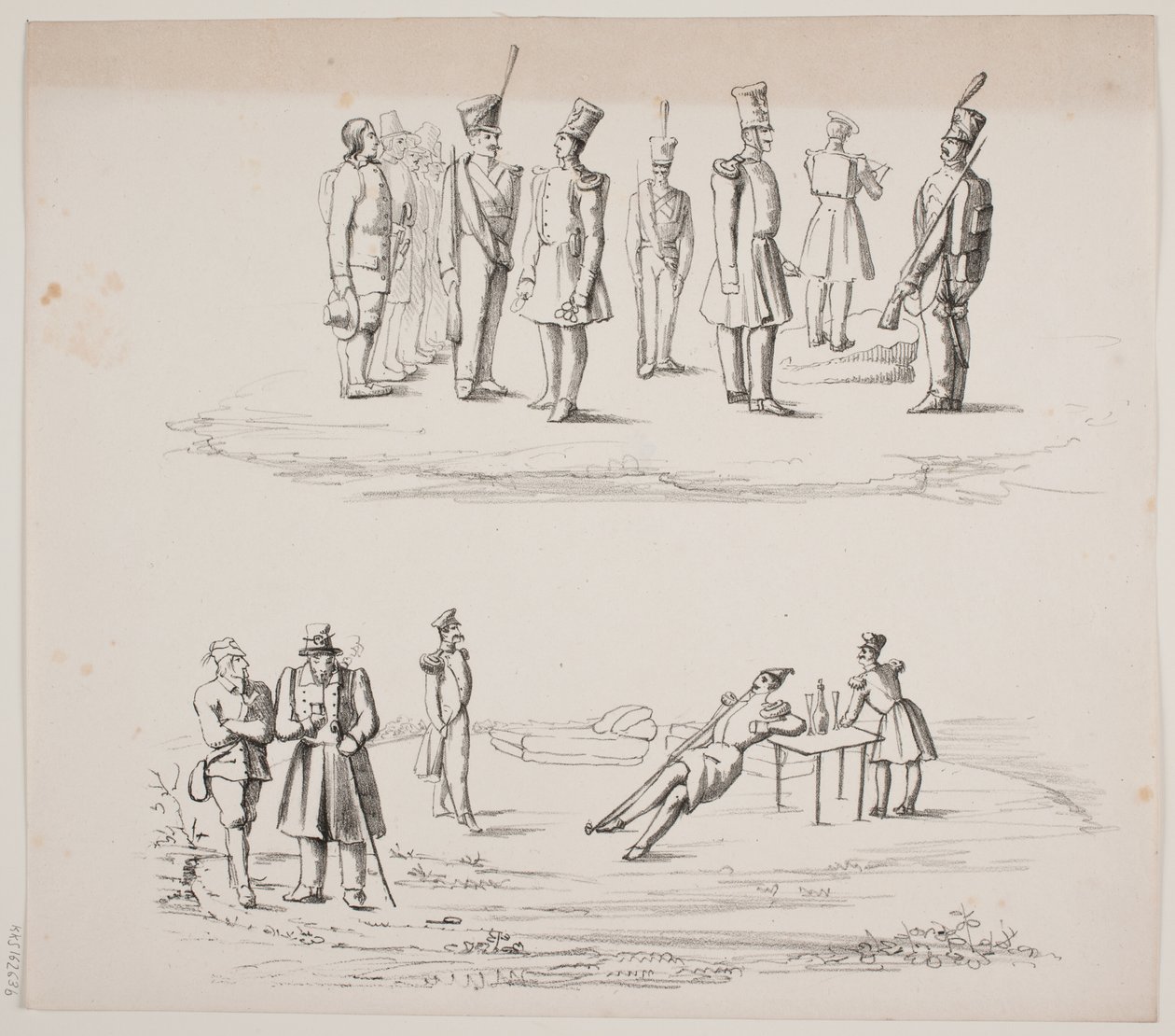 Proefblad met voetvolk door N.B. Krossing