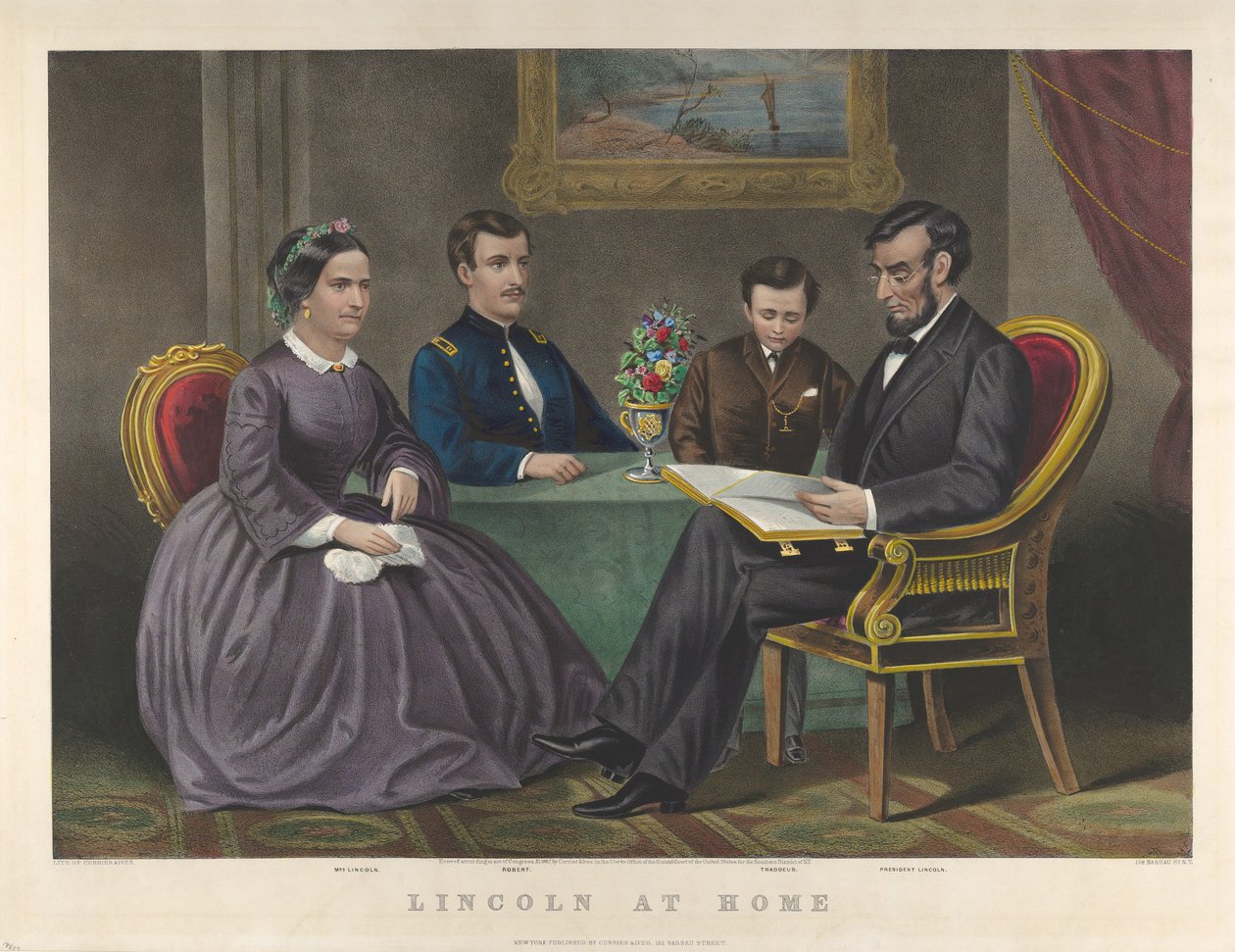 Lincoln thuis, 1867 door Nathaniel Currier