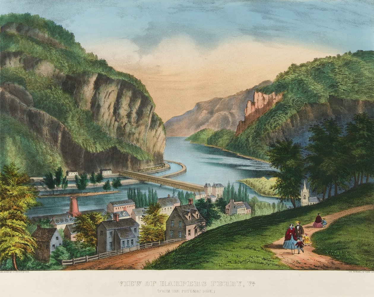 Uitzicht op Harpers Ferry, Virginia door Nathaniel Currier
