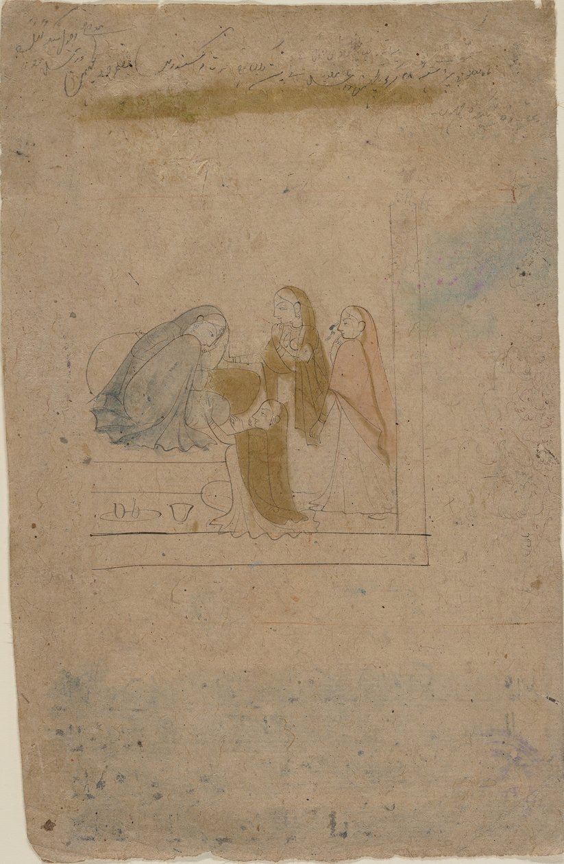 Een dame met bedienden, ca. 1775-1780 door Nainsukh