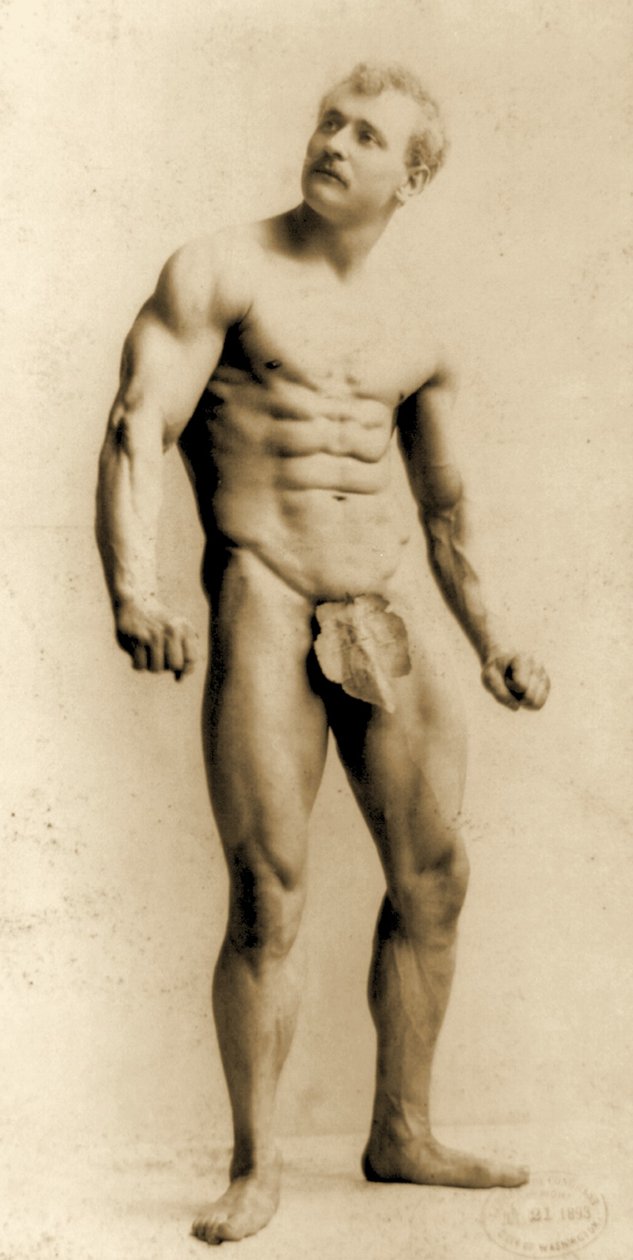 Eugen Sandow, in klassieke oude Grieks-Romeinse pose, ca. 1893 door Napoleon Sarony