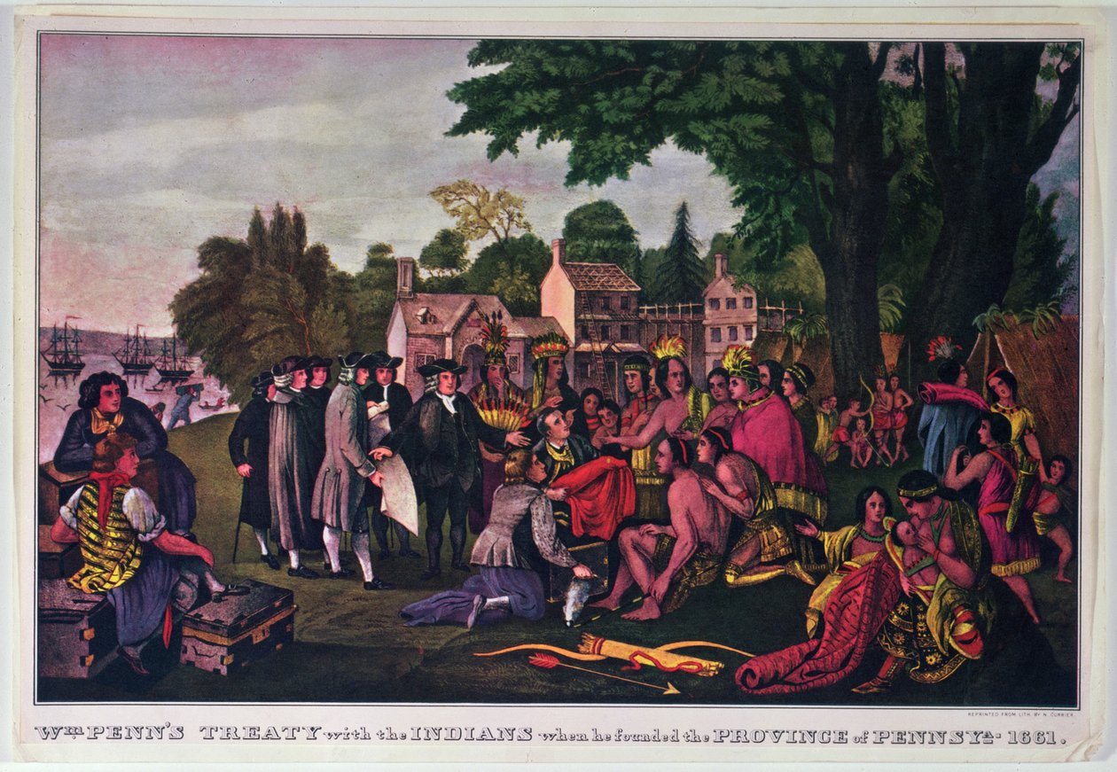 Het Verdrag van William Penn met de Indianen toen hij de Provincie Pennsylvania stichtte, 1661 door Nathaniel Currier