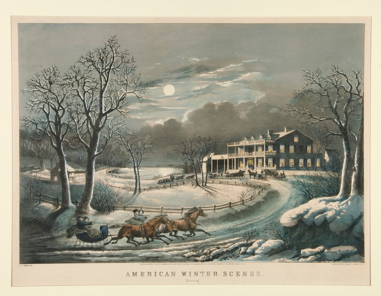 Amerikaanse winterscènes. Avond door Nathaniel Currier