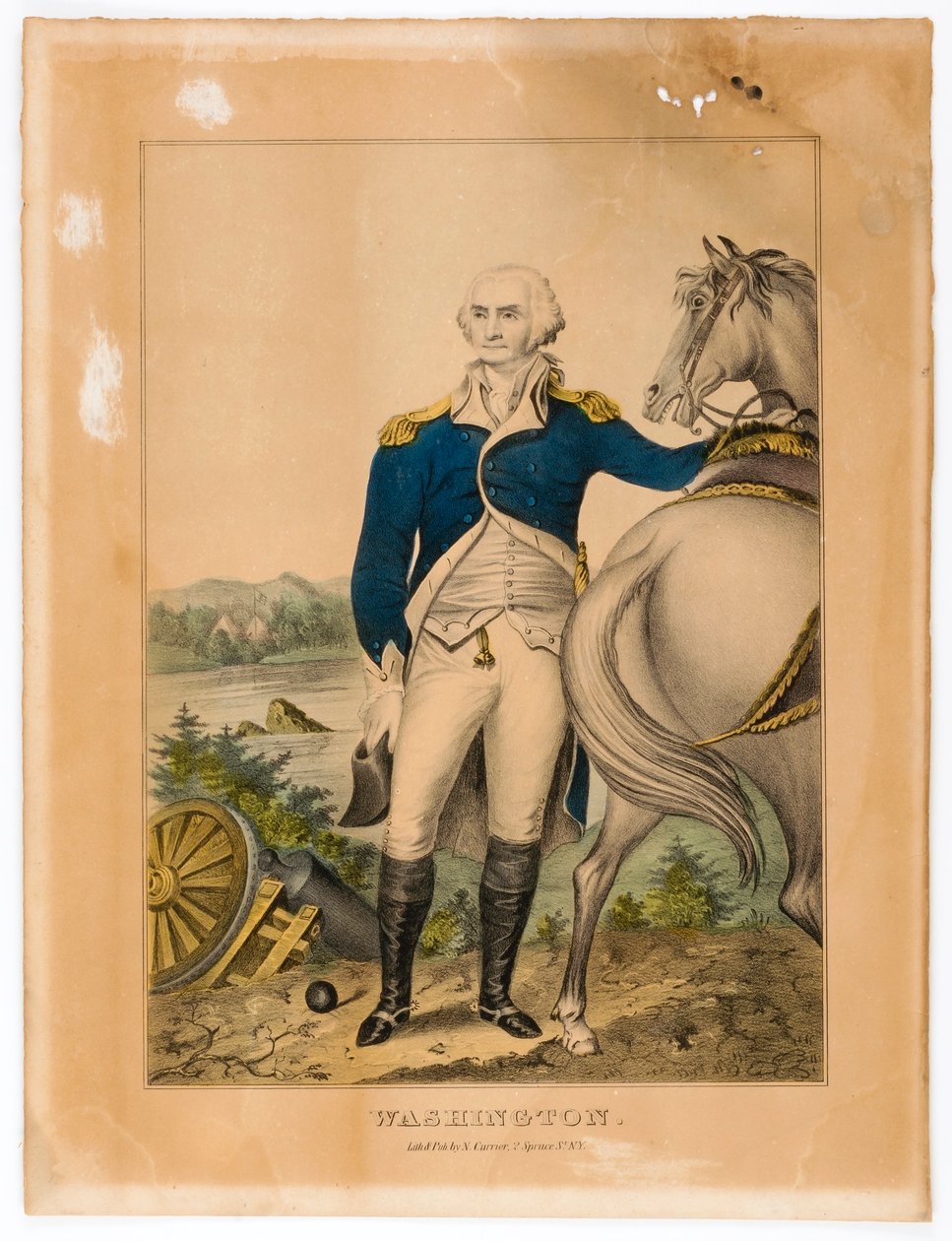 Washington (Staand bij zijn paard) door Nathaniel Currier