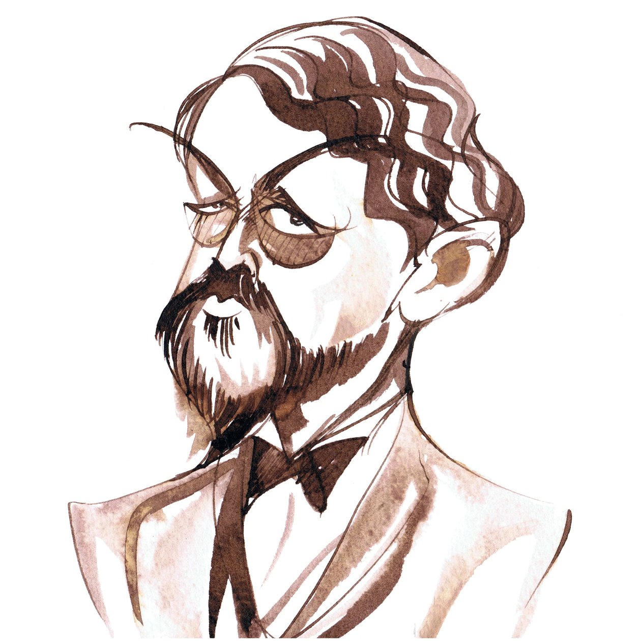 Achille-Claude Debussy, Franse componist (1862-1918), inkt karikatuur door Neale Osborne