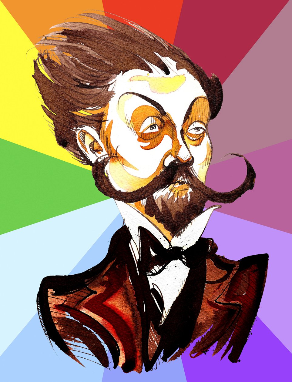 Alexander Scriabin (Russische componist, 1872-1915) kleurenkarikatuur door Neale Osborne