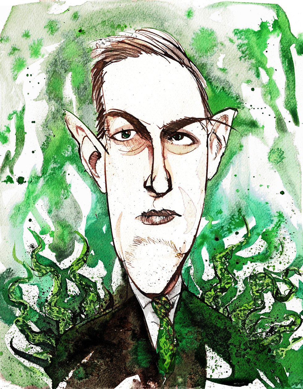 Howard Phillips Lovecraft (Amerikaanse horror- en sciencefiction schrijver, 1890-1937); karikatuur door Neale Osborne